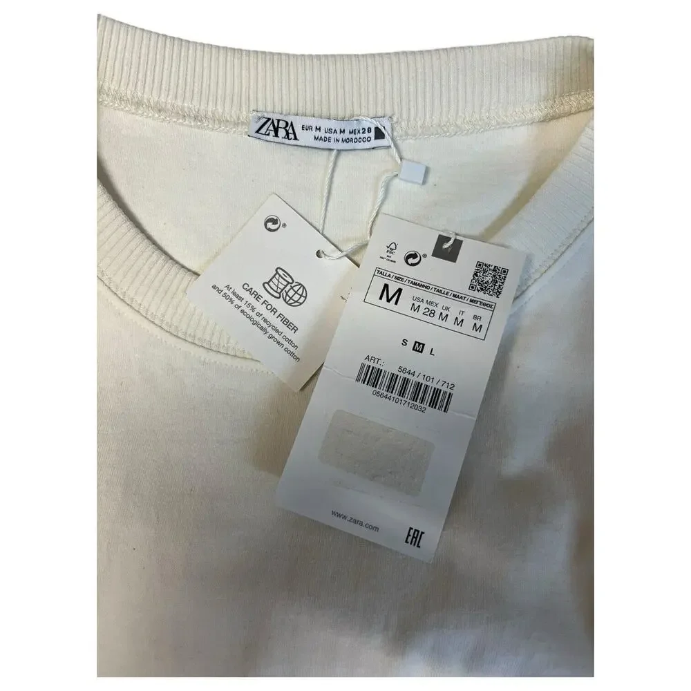 New Zara Dress Womens M Extended Shoulder Midi Tank Cinched Drawcord Waist Ivory - Picture 10 of 16